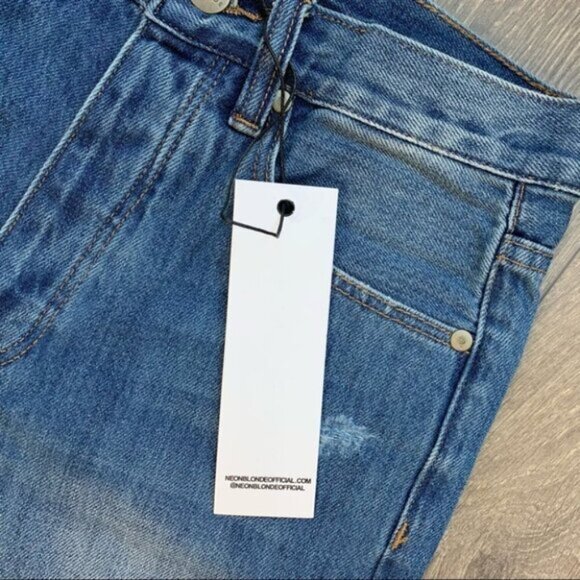 Free People Neon Blonde Jeans Siren High Rise Tapered Straight leg Distressed - Picture 14 of 16